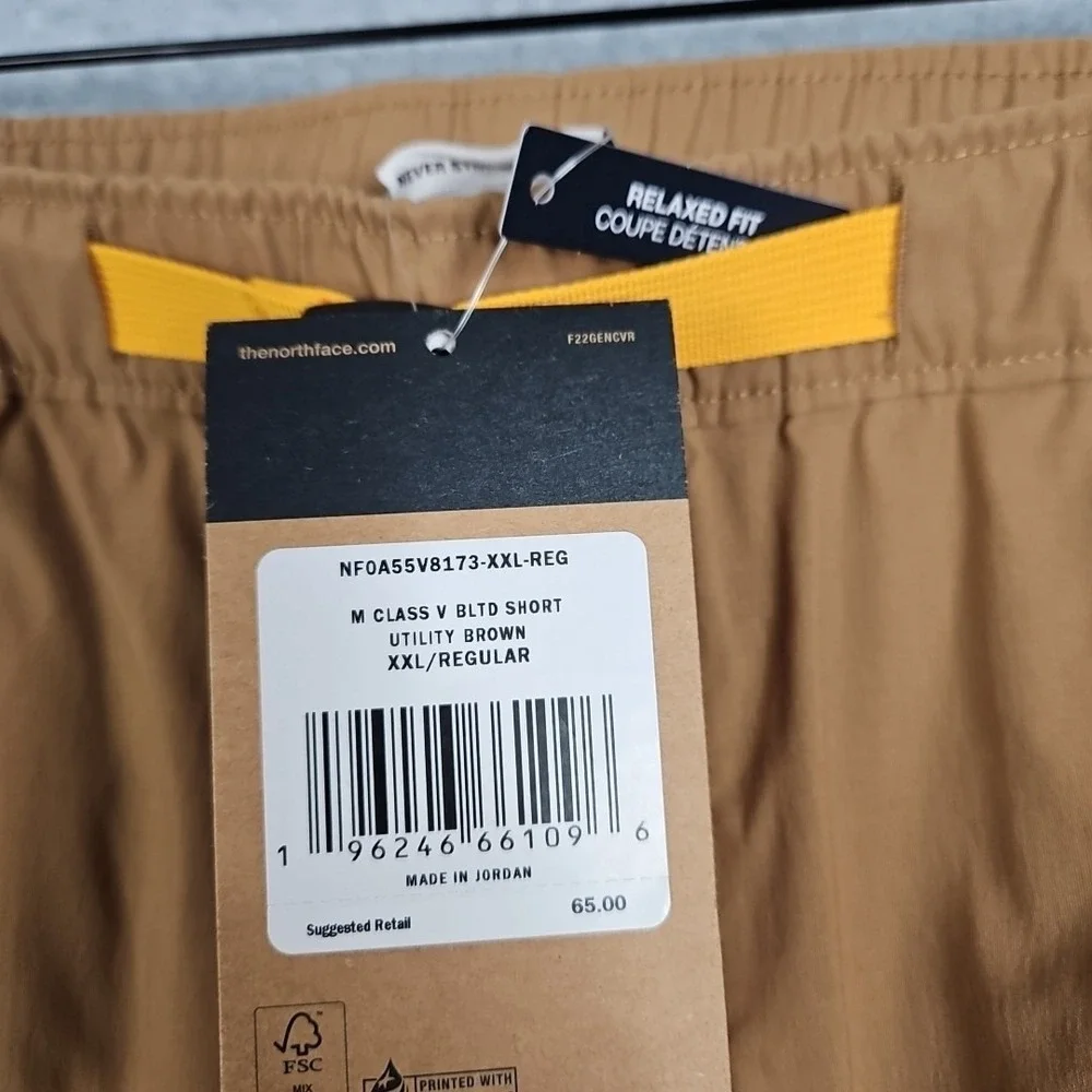 The‎ North Face Mens Size XXL Class V Belted Cargo Shorts Brown Yellow Belt New
